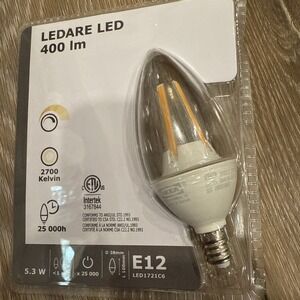 Ikea Ledare E12 LED Candle Bulb 400 Lm, Dimmable, 2700 K, 5.3 W, 403.888.10, NEW